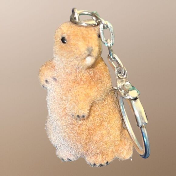 Flocked Prarie Dog Tan Fuzzy Keychain B17 - Picture 1 of 4